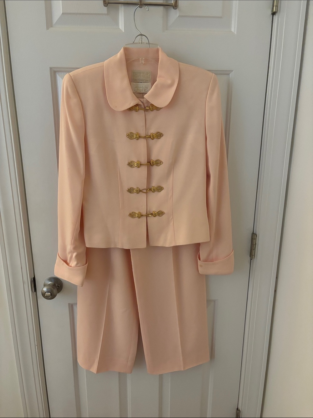 Alberto Makali Peach Two-Piece jacket and pant Set with Gold Hardware